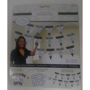 Party Banner Kit Personalized Amscan Black White Polka Dots Floral Scroll Create